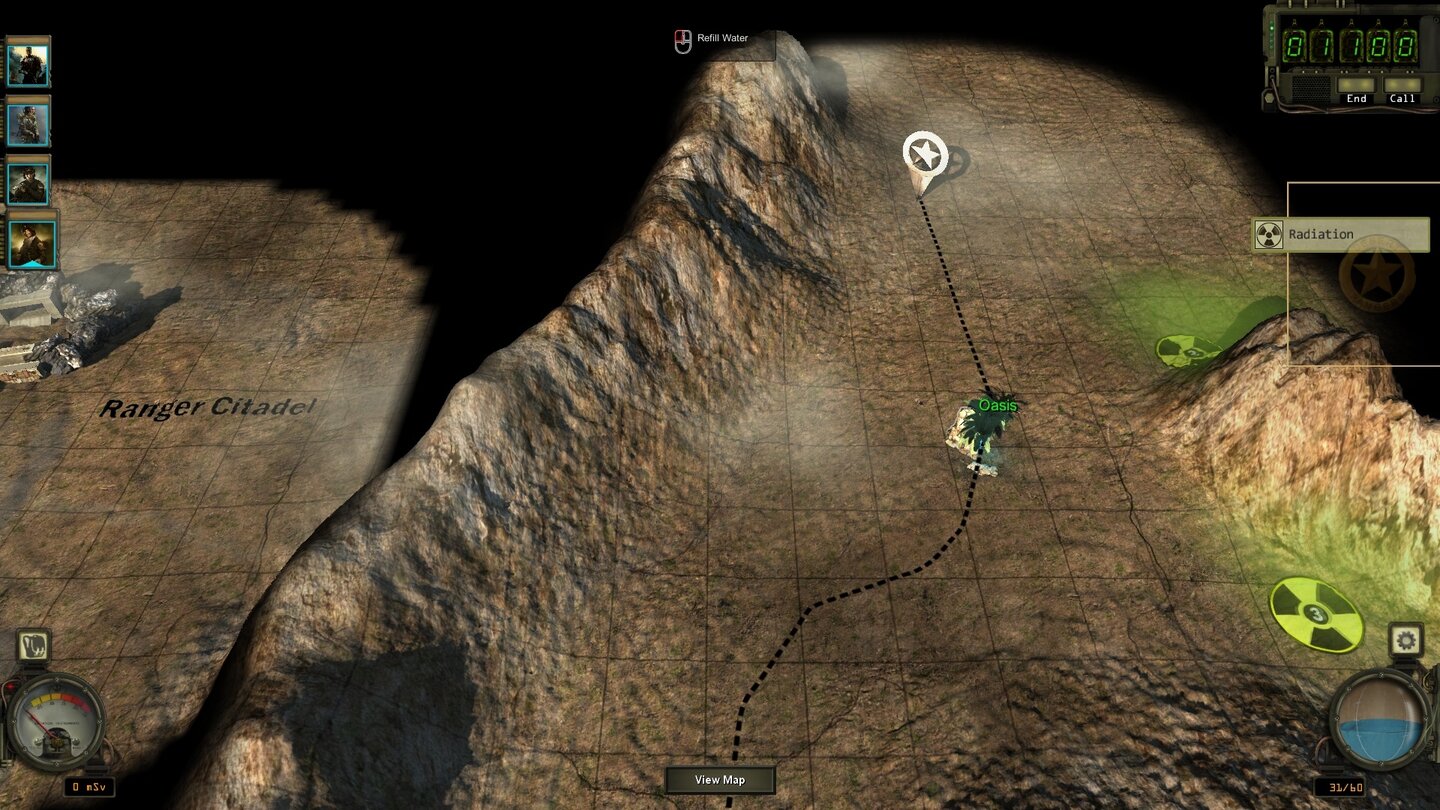 Wasteland 2 - Beta-ScreenshotsAuf dieser Übersichtskarte reisen wir von einem interessanten Quest-Hub zum nächsten. Es gibt Zufallsbegegnungen und -funde, die das Reisen interessanter machen.