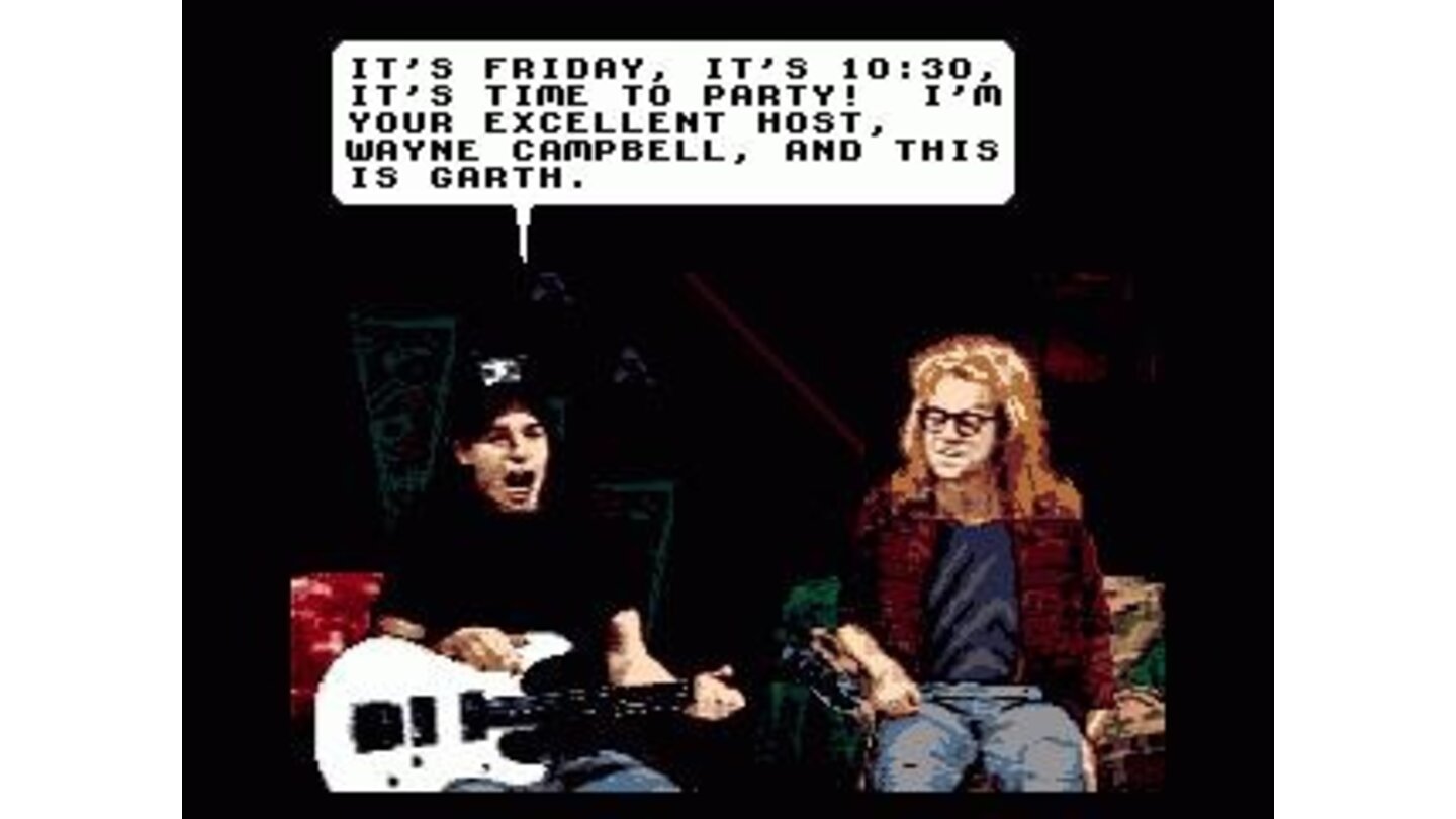 Intro sequence, Wayne and Garth are ready for the show.