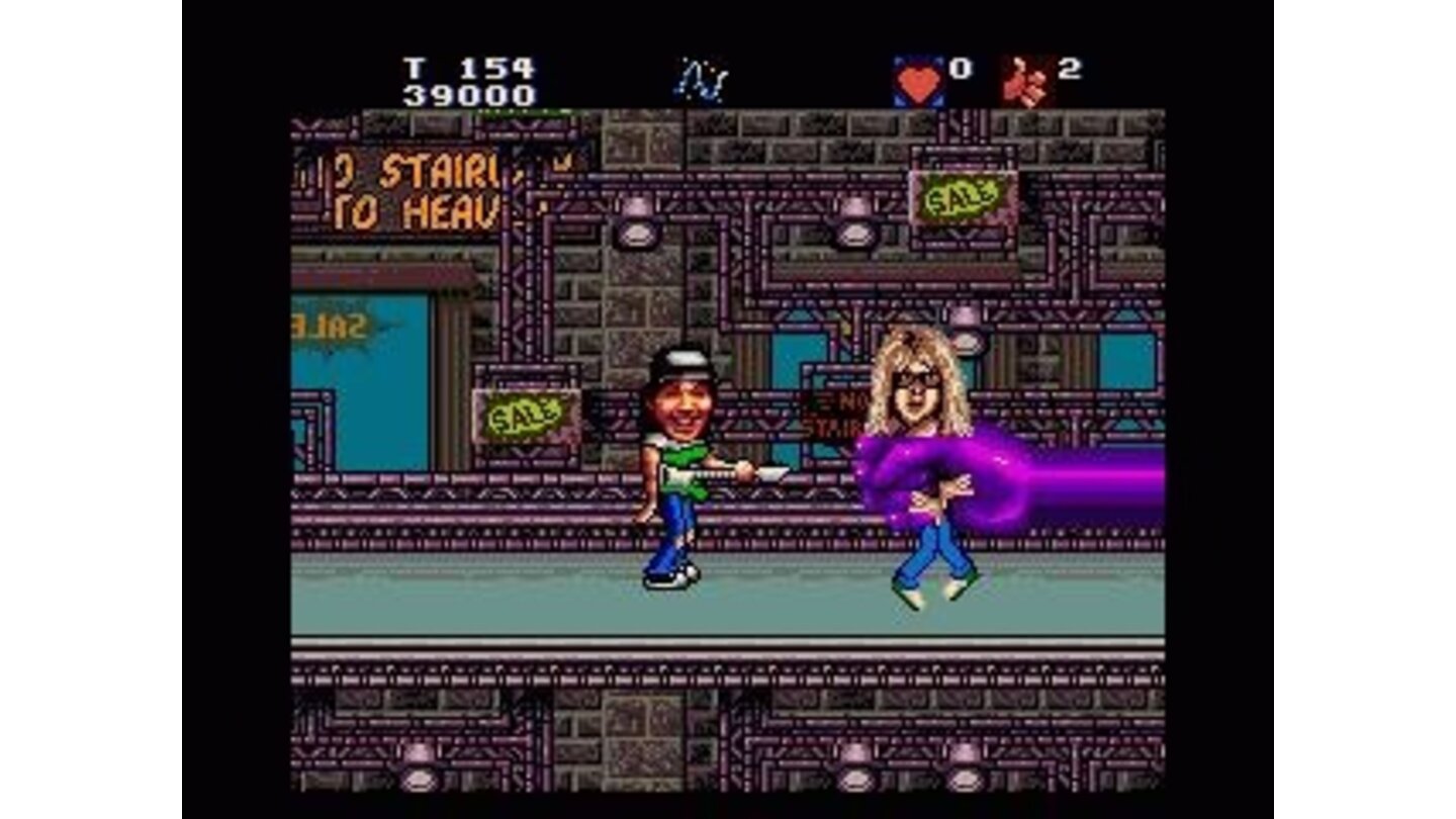 Garth is grabbed by the purple hand at the end of each level.