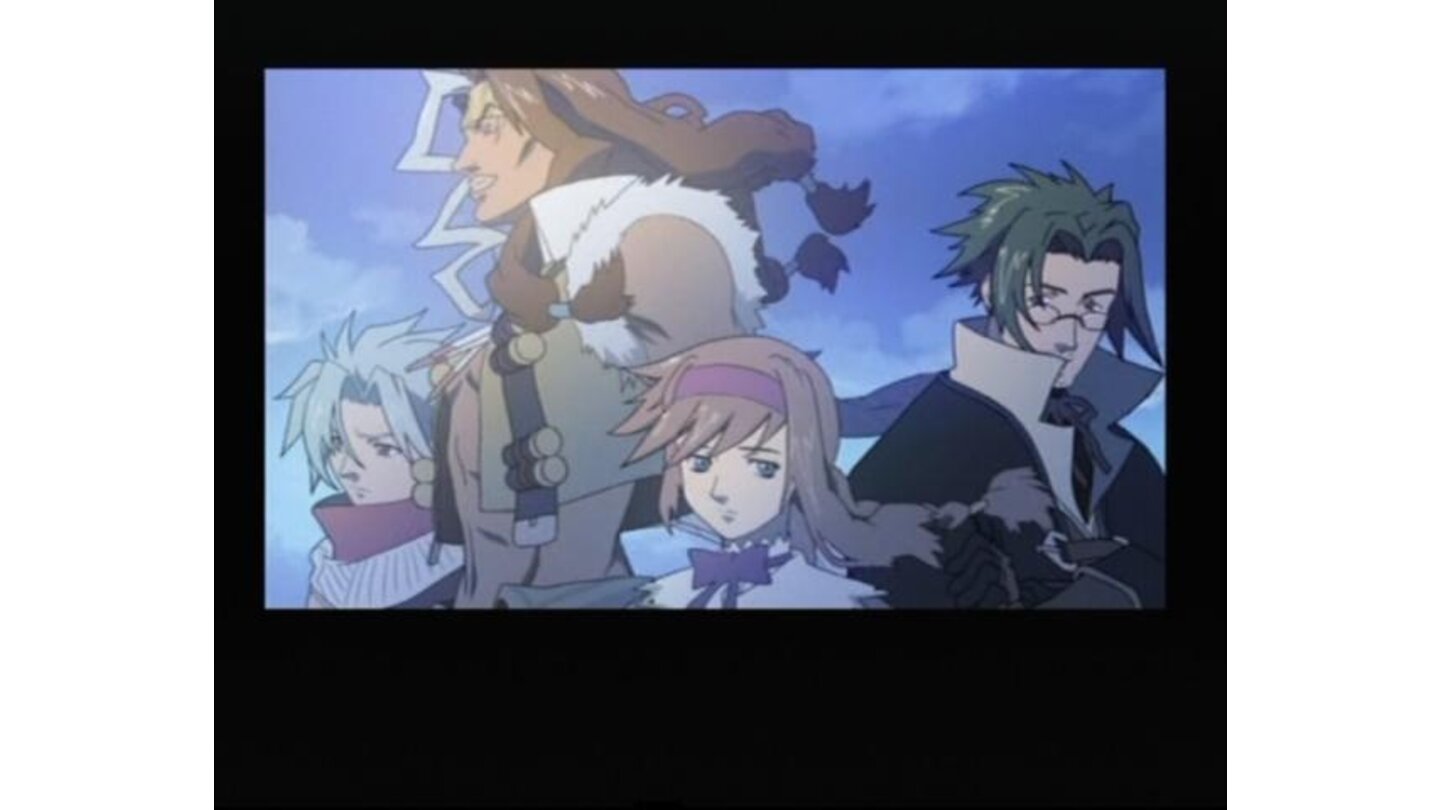 Opening video (not intro, this shows after you've passed certain point in the game whenever you load your progress) showing party members (from left to right, Jet, Gallows, Virginia, and Clive)