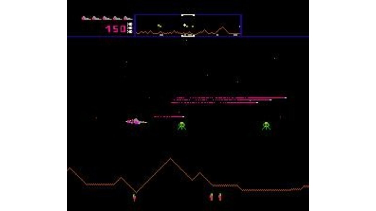 The first game is Defender, a shooter game in space.