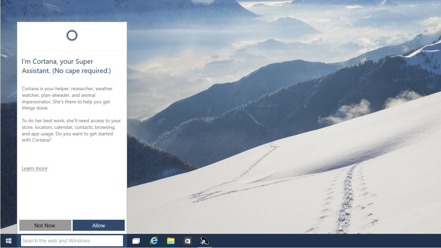 Die Suchassistentin Cortana zeigt auf Sprachbefehle hin das Wetter an, trägt Termine ein oder sucht auf dem PC und im Internet nach Stichwörtern.