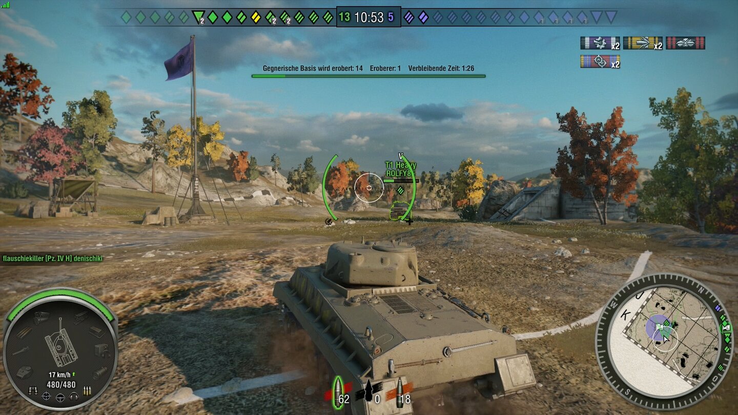 World of Tanks PS4Die Zielzone des Feindes einzunehmen, ist eine Möglichkeit eine Partie zu gewinnen.