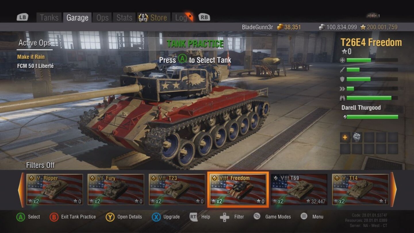 World of Tanks: Xbox One EditionAn der Benutzeroberfläche hat sich im Vergleich zur 360-Version nichts geändert.