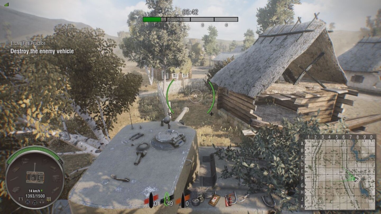 World of Tanks: Xbox One EditionBäume knicken um, Häuser bröckeln auseinander – die Spezialeffekte können sich sehen lassen.