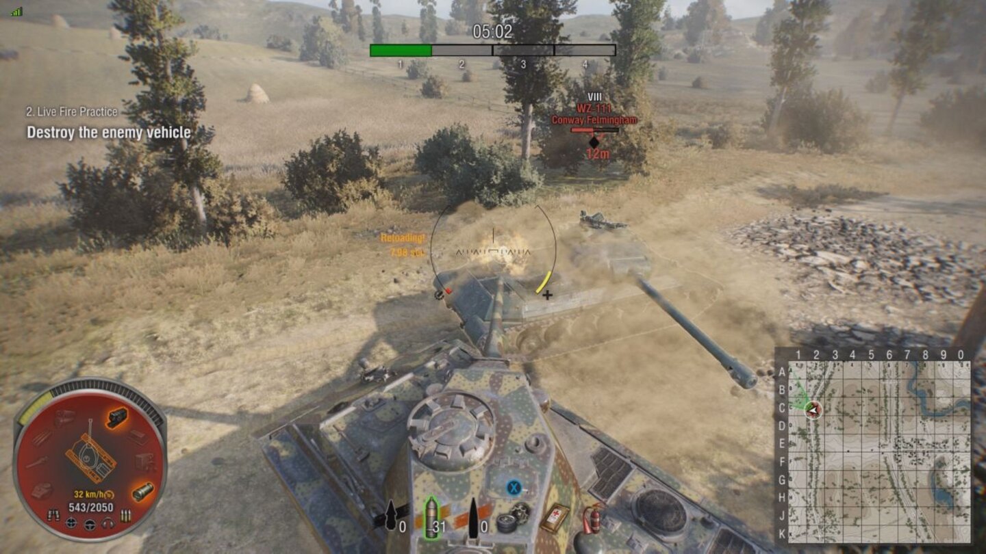 World of Tanks: Xbox One EditionAuch eine Taktik: Schneller um einen Gegner herum fahren, als dieser seinen Geschützturm ausrichten kann.