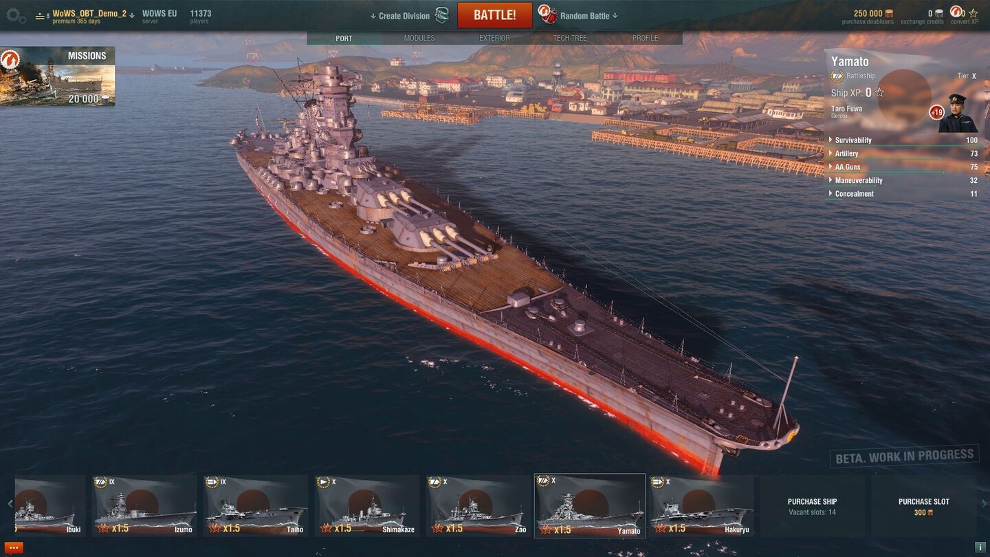 World of WarshipsDie gigantische Yamato ist das größte Schlachtschiff der japanischen Flotte.