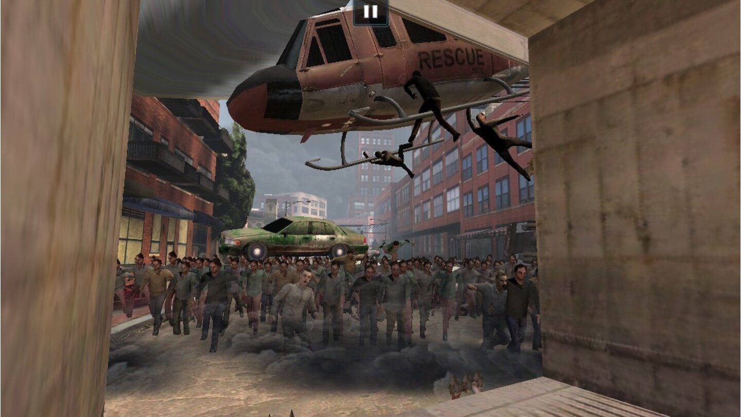 World War ZAuf der Ladefläche eines LKW flieht Doug vor der wilden Zombie-Meute.