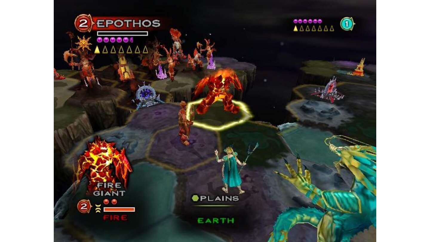 Strategy world map, (Light Chaos) Fire Giant looks very cute, while near by the Demi Gods Epothos and Aenna stare each other down