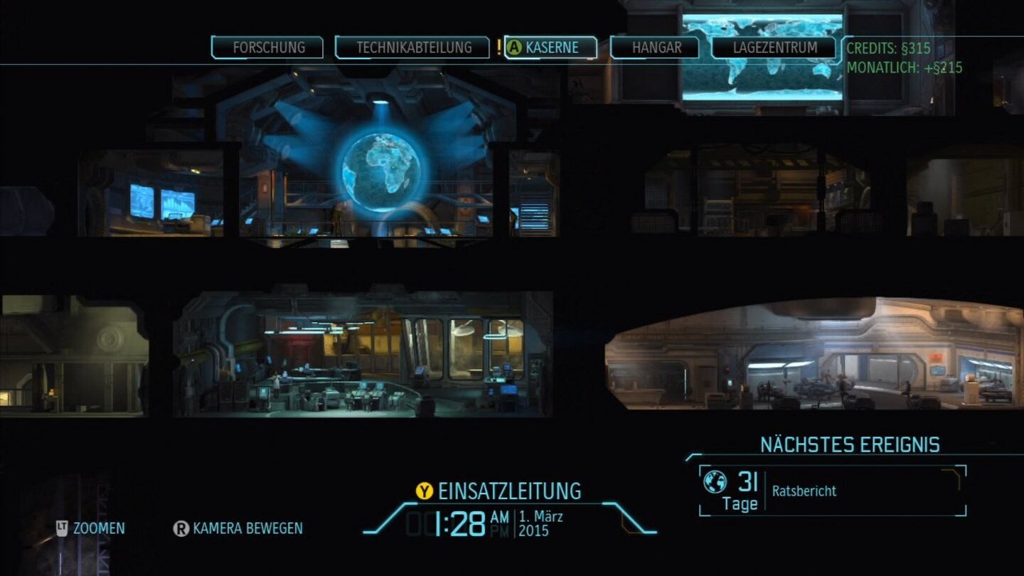 XCOM: Enemy UnknownDas Spiel ist in zwei Ansichten aufgeteilt: Die Basis, die hier zu sehen ist und die Missionen.