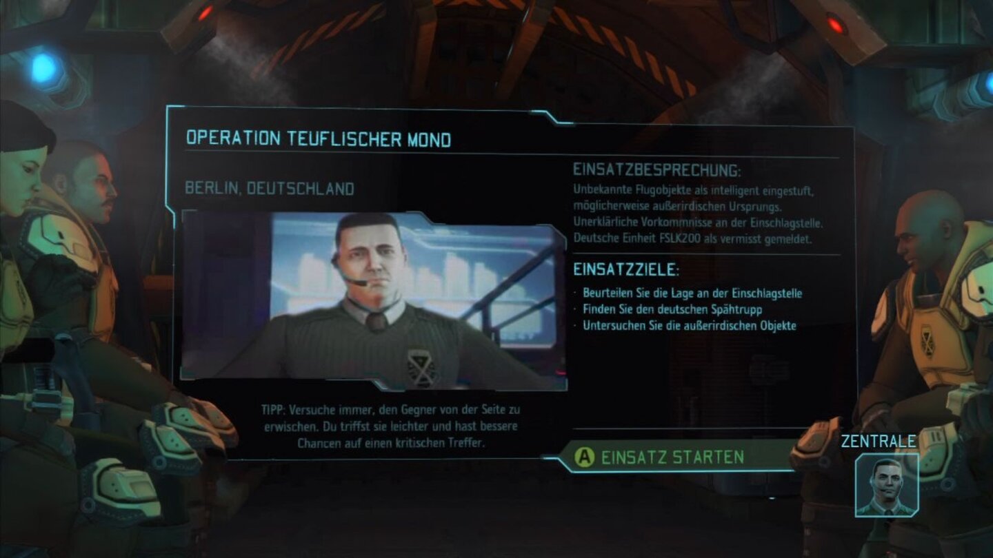 XCOM: Enemy UnknownVor den Missionen wird uns in einer kurzen Einsatzbesprechung alles Wichtige gesagt.