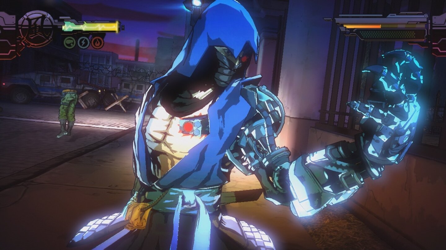 Yaiba: Ninja Gaiden ZYaibas Roboarm ist seine durchschlagkräftigste Waffe, aber so langsam, dass die Kombos selten gelingen.