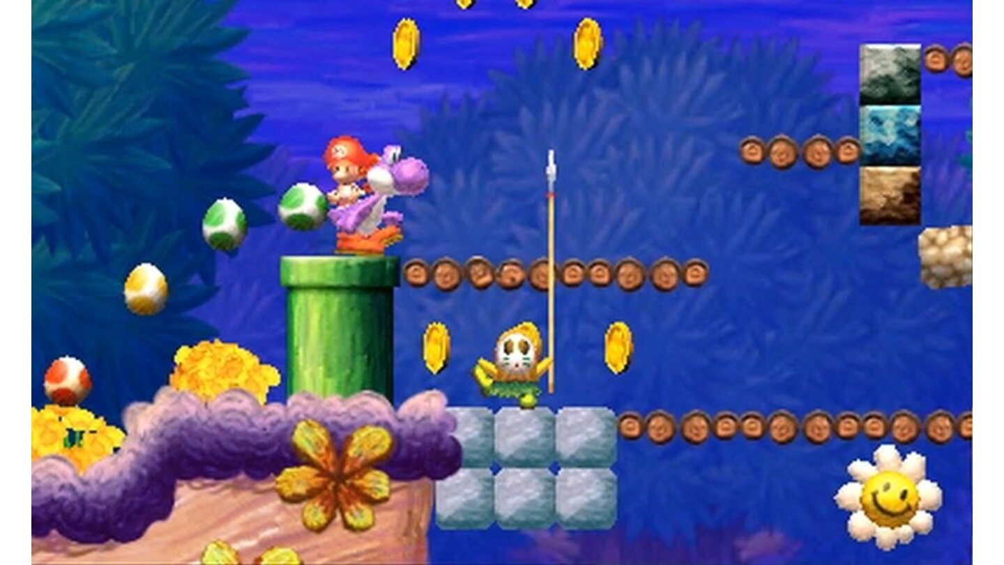 Yoshi's New IslandDie Hintergründe von Yoshi's New Island sind fein gezeichnet.