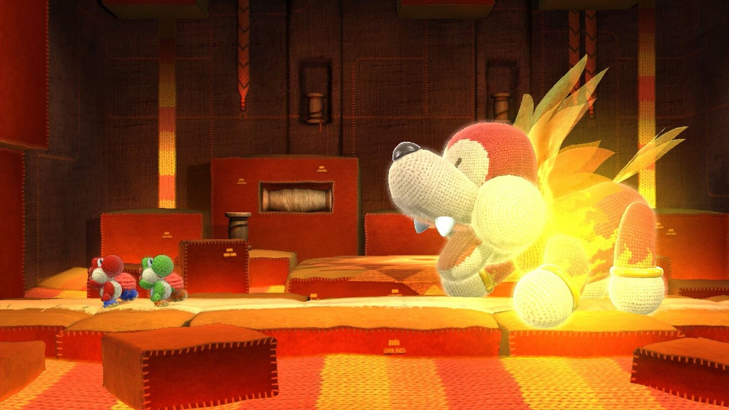 Yoshi's Woolly WorldSo tödlich die Endbosse auch sind, so wenig kann man ihnen mit ihrem wolligen Aussehen böse sein.