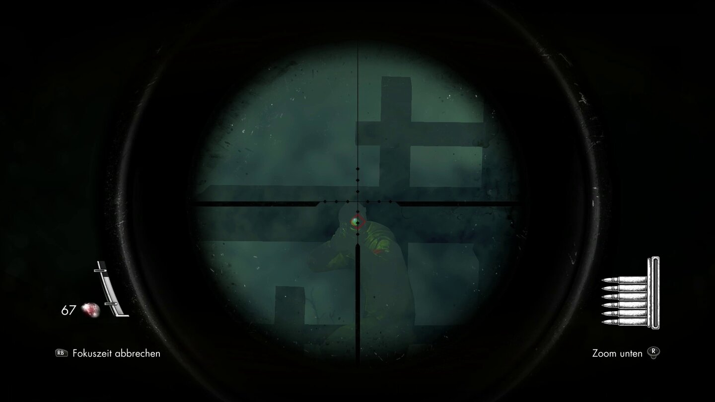Zombie Army TrilogyIn den ersten beiden Schwierigkeitsgraden zeigt eine rote Markierung an, wo die Kugel landen wird.