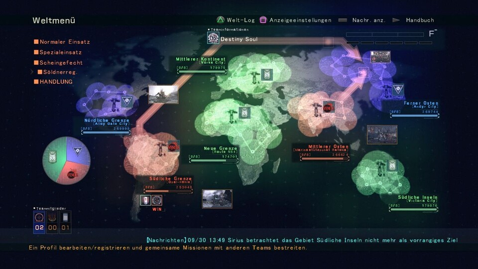Armored Core : Im Multiplayer-Modus geht es um die gesamte Welt: Drei Fraktionen streiten in Saison-Feldzügen um die alleinige Vorherrschaft. 