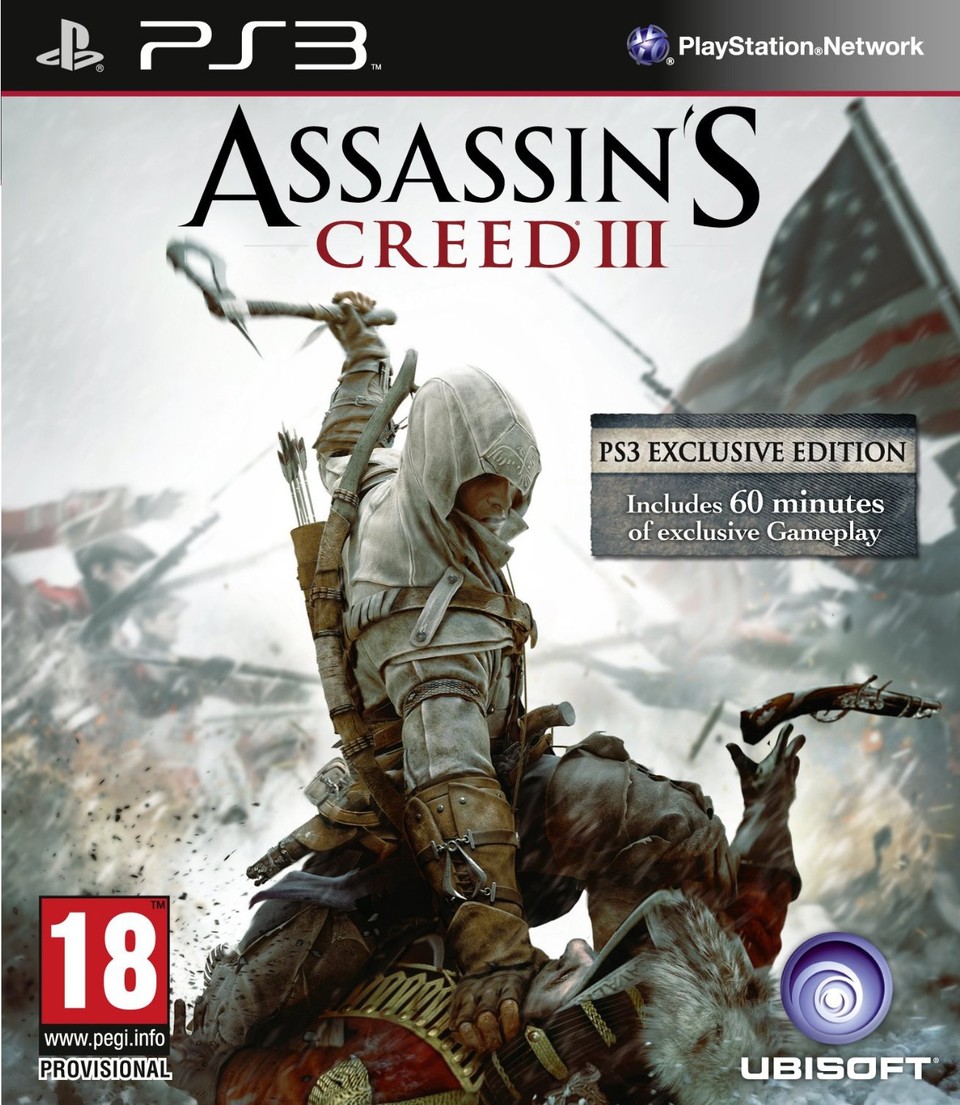 Der PS3-Packshot von Assassin's Creed 3 verspricht eine Stunde zusätzliches Gameplay.