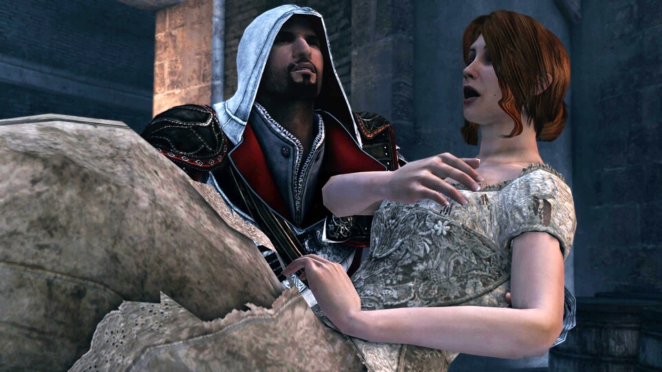Ich musste die Engelsburg nur sehen und schon hatte ich die Szene im Sinn, als Ezio Caterina ganz neckisch einfach in ein Lock schmiss. Keine Sorge, die landete natürlich weich.