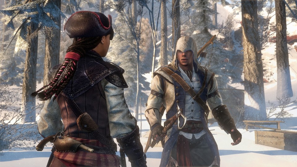 Die Charakteremodelle (hier Heldin Aveline und AC3-Held Connor) in Assassin's Creed: Liberation HD wurden stark überarbeitet. 
