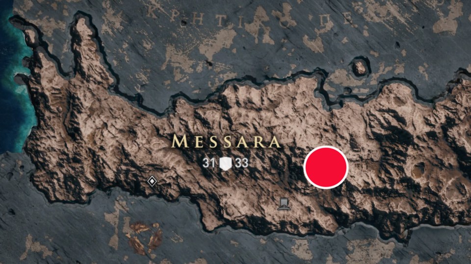 Der rote Punkt zeigt euch das Easter Egg in Messara (Gortyn Wasserfall).
