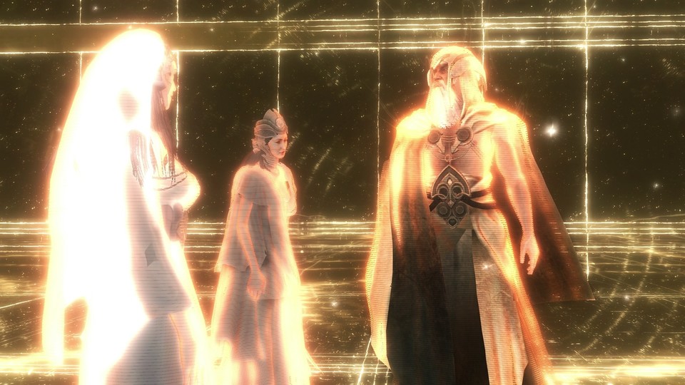 Minerva, Juno und Jupiter unterhalten sich in einer Zwischensequenz von Assassin's Creed.