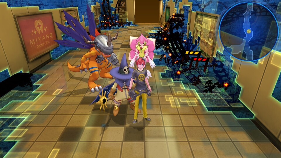 Die reale und digitale Spielwelt erkundet ihr stets in der Gruppe mit euren Digimon.