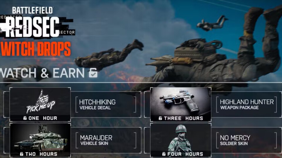 Twitch Drops-Belohnungen für RedSec - dem Battle Royale-Modus von Battlefield 6, der am 28. Oktober 2025 um 16 Uhr erscheint.