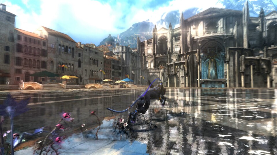 Spiegelndes Wasser, detaillierte Kulissen, tolle Beleuchtung – Bayonetta 2 sieht trotz der alten Engine stellenweise wunderschön aus.