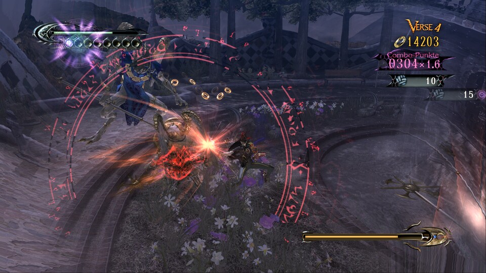 In der Witch-Time färbt sich der Hintergrund violett und Gegner bewegen sich langsamer.