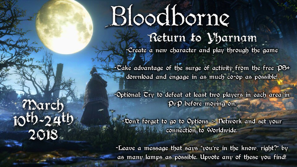 Bloodborne: Der Flyer zum Return to Yharnam-Community Event.