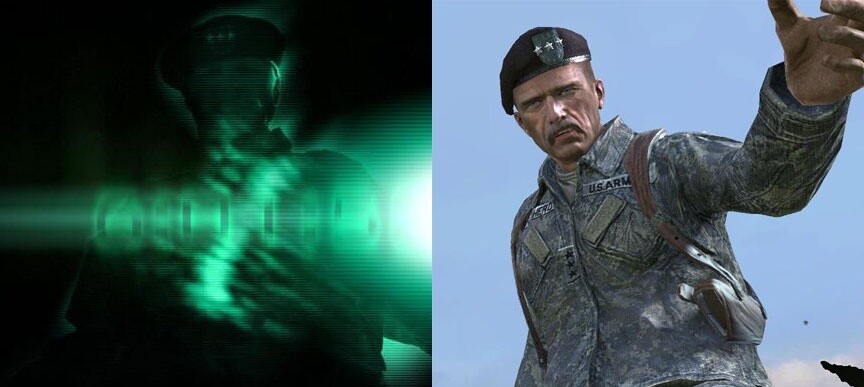 Links der Umriss aus dem Trailer, rechts ein Bild von Sheperd aus Modern Warfare 2.