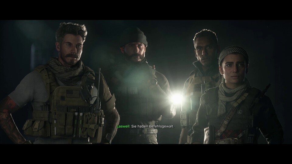 Die Modern Warfare-&quot;Gang&quot;: Alex, Price, Kyle und Farah.