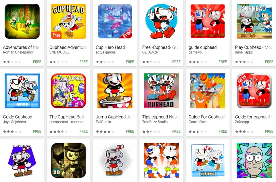Zahlreiche Kopien von Cuphead überschwämmen derzeit den Google Play Store.
