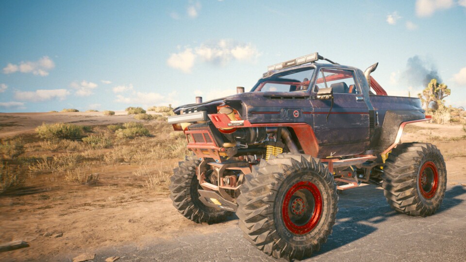 Cyberpunk 2077 hat mit Update 2.0 einige neue Fahrzeuge wie diesen Monstertruck bekommen.