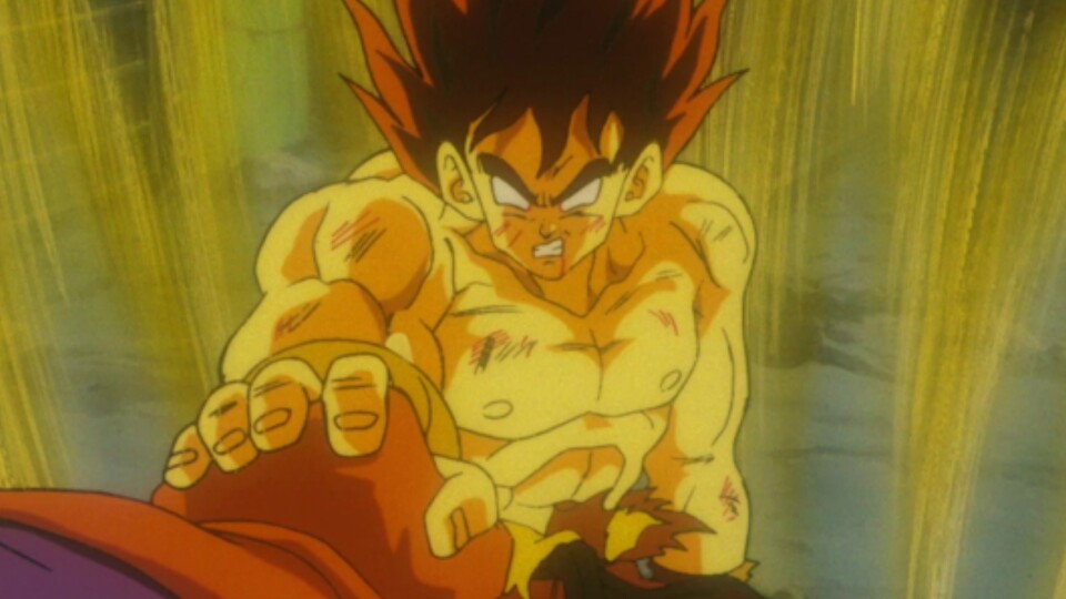 Goku erreicht den Zustand des falschen Super Saiyajin im Kampf gegen Lord Slug. (Bild: © Toei Animation)