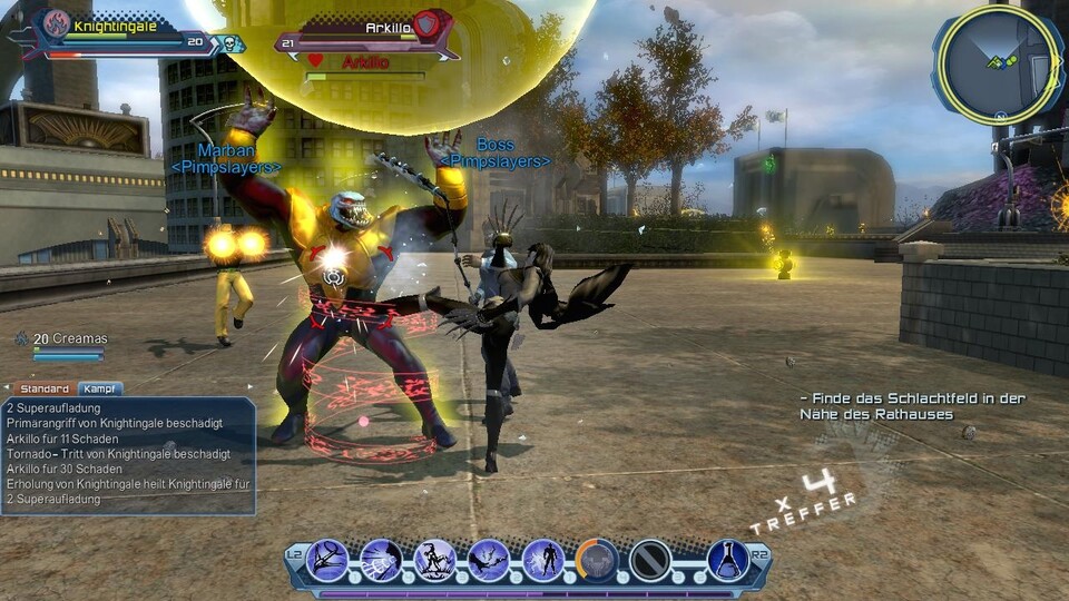 Mit Angriffscombos legen wir uns in Metropolis mit dem Sinestro-Corps an. 