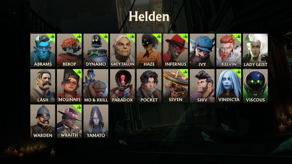 These are all the heroes and heroines that are currently available in Deadlock. The characters with the thumbs up are particularly good for getting started in the game.