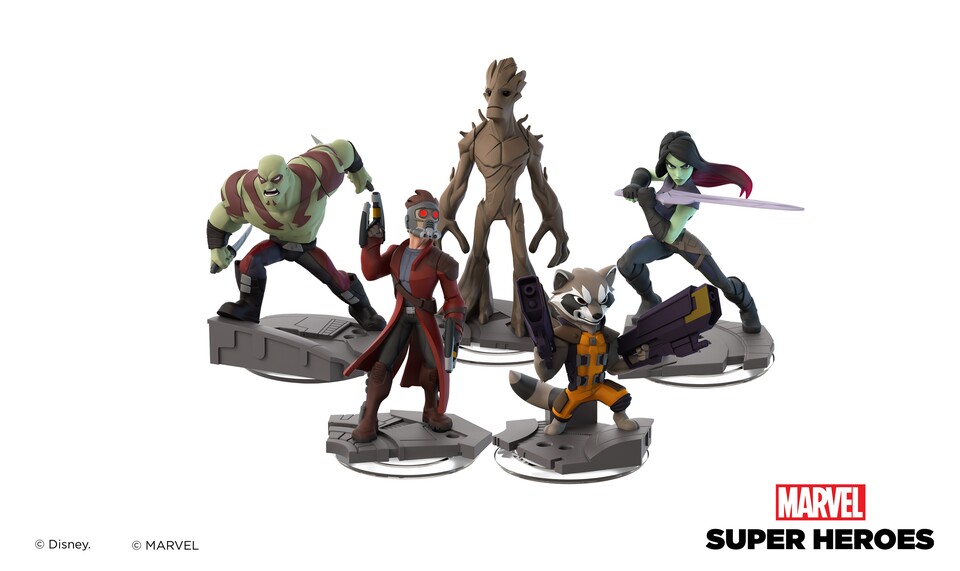 Das Guardians of the Galaxy Set umfasst fünf Figuren, die alle einzeln gekauft werden müssen. Nur Star Lord und Gamorra gibt's in einer Box.