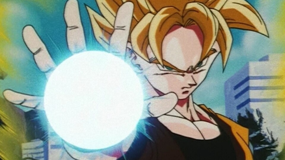 Son Goku sammelt Ki-Energie in seiner rechten Hand und feuert es als Kugel ab. (Bild: © Toei Animation)
