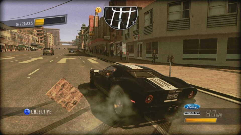 Bei hoher Geschwindigkeit im coolen Ford GT rasen wir durch die Stadt.