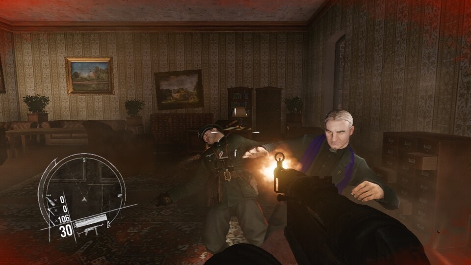 In den aus Call of Duty bekannten Zeitlupensequenzen durchbrechen wir Türen. Hier befreien wir gerade einen Priester. (PS3)