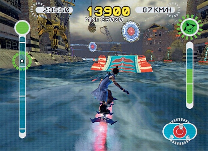 Auf dem Wasserweg macht AntiGrav optisch eine gute Figur. Die Wellen schauen wirklich nett aus. Screen: Playstation 2