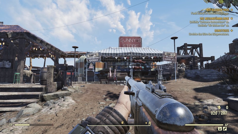 Die Siedler haben eine schicke Siedlung namens Foundation hochgezogen, die etwas an Diamond City aus Fallout 4 erinnert.