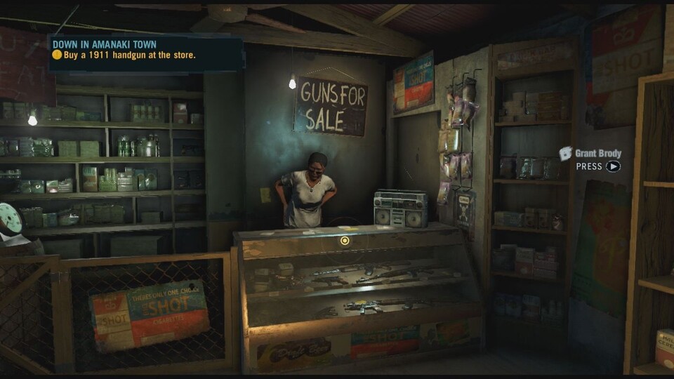 In den Shops kauft Jason hauptsächlich Waffen und dazugehörige Extras wie größere Magazine.