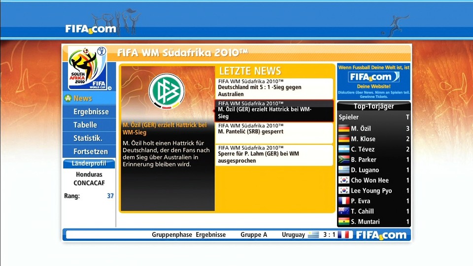 FIFA WM 2010: Das FIFA.com-Menü führt euch durch die Weltmeisterschaft. 