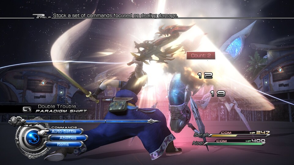 Serah und Noel kämpfen gemeinsam in Final Fantasy XIII-2. [PS3]