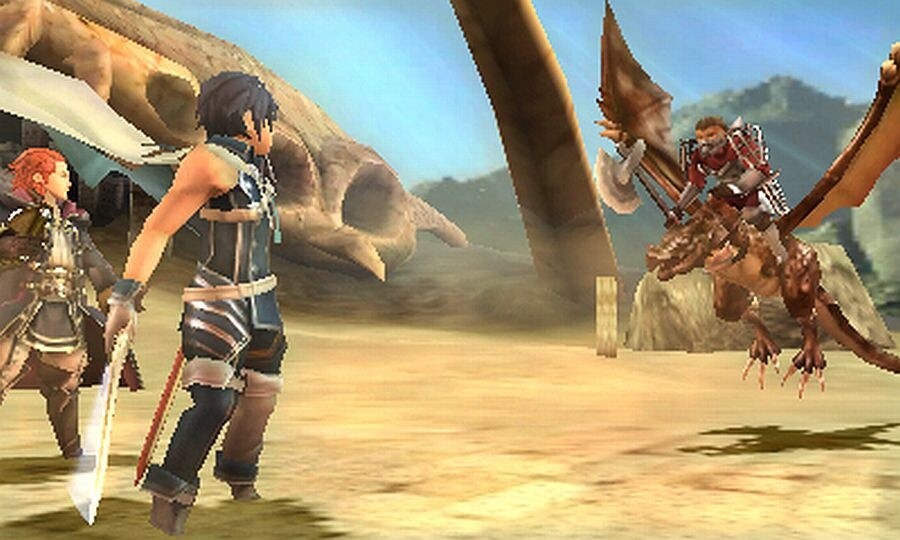 Die Kämpfe werden in schicken 3D-Ansichten dargestellt. Held Chrom hat hier Unterstützung (links) gegen den Wyvern-Reiter.