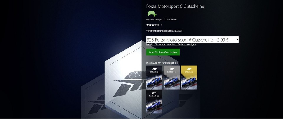 Auch in Forza Motorsport 6 gibt es jetzt Mikrotransaktionen. Nach Kritik an einem ähnlichen System im Vorgänger wollten die Entwickler darauf eigentlich verzichten.