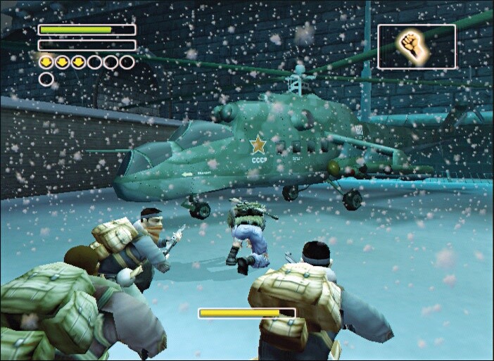 Während eure Kameraden die Gegend sichern, könnt ihr in aller Ruhe eine Ladung C4 am Landeplatz anbringen. Danach sollten alle Helikopter verschwinden. (Screen: PLAYSTATION 2)