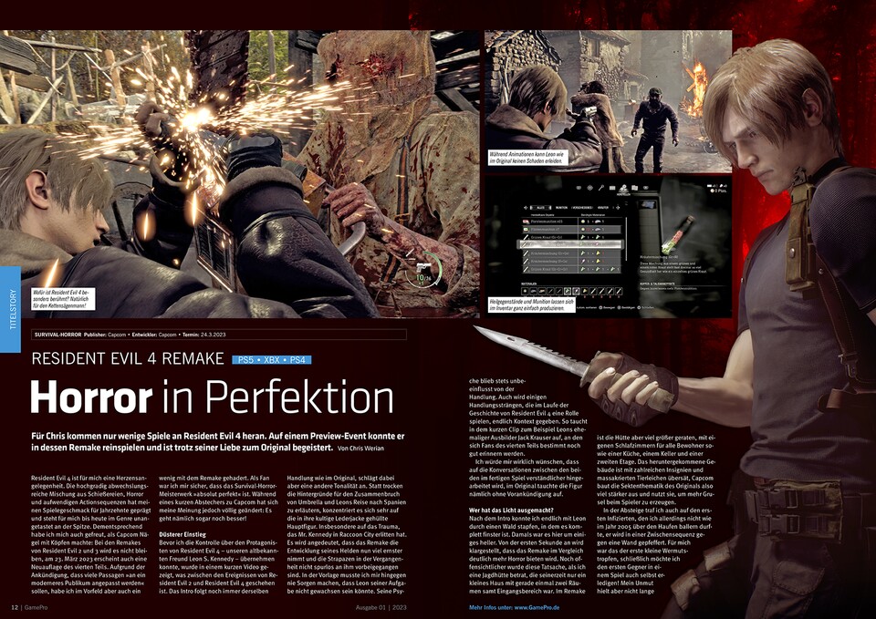 In der Titelstory geht Super-Fan Chris Werian auf Tuchfühlung mit den Mutationen von Resident Evil 4.